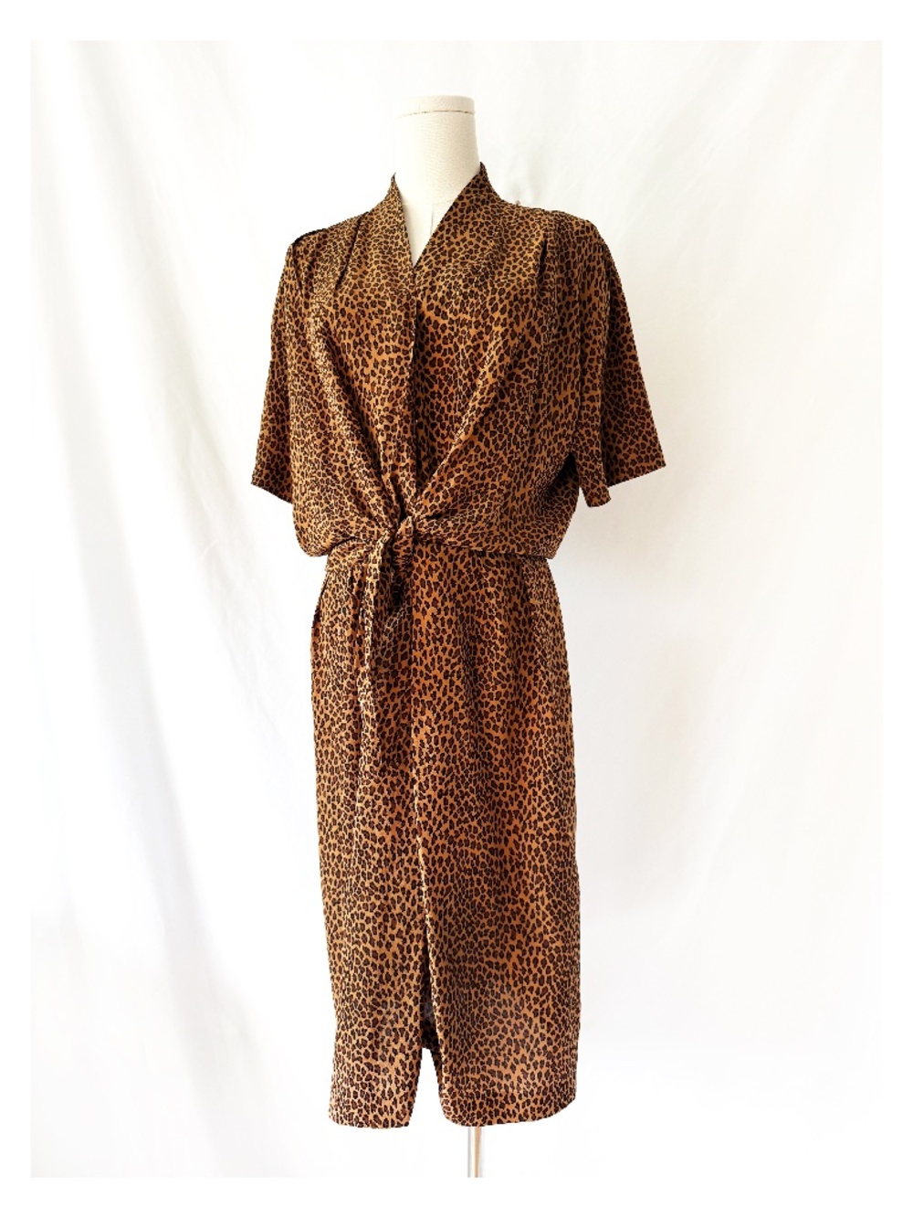 Vintage Silk Leopard Print Midi Dress Size 8